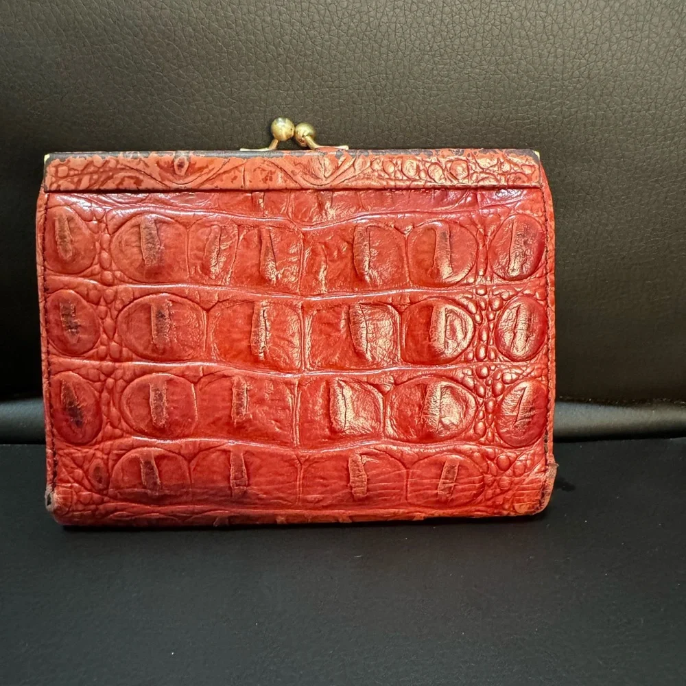 Brahmin Croc Embossed Red Leather Coin Snap Wallet